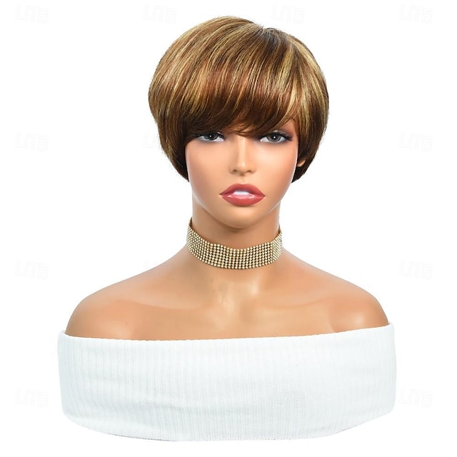  Highlight 4/27 Ombre Pixie Human Hair Wigs Brazilian Straight NONE Lace Front Wigs Human Hair Short Bob Wigs For Black Women Ombre Colored Real Human Hair Pre Plucked with Baby Hair
