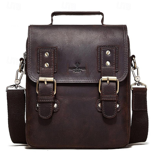  Men's Crossbody Bag Shoulder Bag Messenger Bag Nappa Leather Cowhide Daily Zipper Black