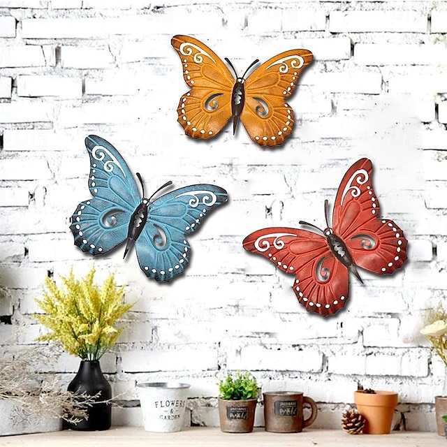  Wall-Mounted Metal Butterfly Wall Decoration Pendant 3D Three-Dimensional Hollow Iron Butterfly Simulation Wall Sticker Decoration