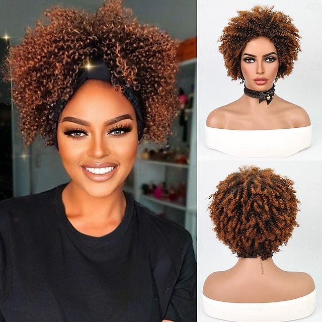  Synthetic Wig Afro Afro Curly Pixie Cut Wig 10 inch Black / Burgundy Black / Brown Ginger Synthetic Hair Women's Burgundy Yellow Multi-color