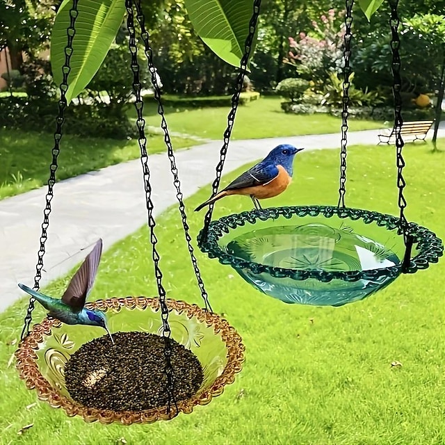  plastové závěsné krmítko pro ptáky a koupačka pro ptáky - není potřeba žádná elektřina, bezdrátová venkovní zahradní dekorace pro dvůr a farmu - vhodná pro kolibříky
