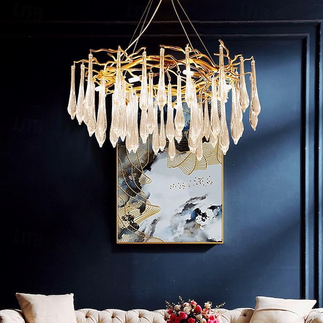  boomtakken kroonluchters goud 60/80cm luxe rechthoekige regendruppel kristallen hanglamp 13 lichts plafond hanglamp voor woonkamer, eetkamer, foyer, kookeiland