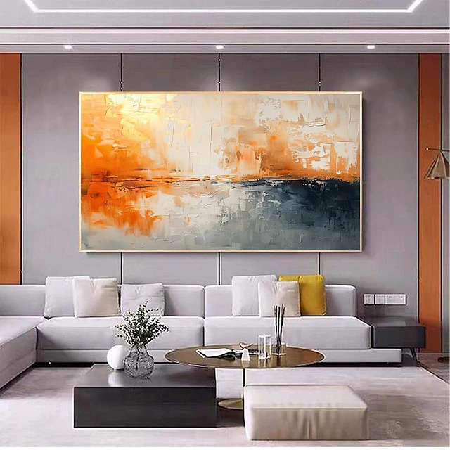 Hand Paint Abstract Orange Minimalist Oil Painting On Canvas Original ...