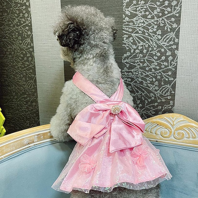  simulert silke gaze kjole kjole katt hund kjole hår bøtte corgi bagel chenery sommerfugl brudekjole perle teddy