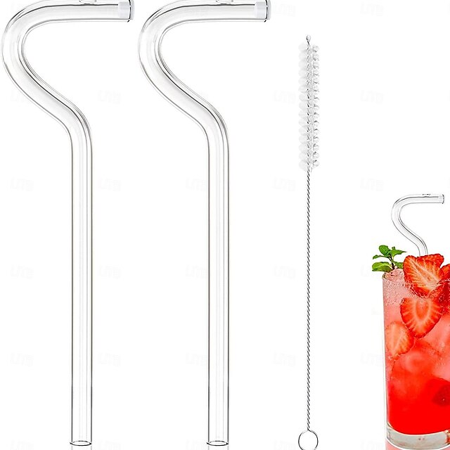  Anti Wrinkle Straw 2Straw& 1Cleaning Brush Can Be Used Repeatedly Original Glass Drinking Straw Flute Style Design For Engaging Lips Horizontally