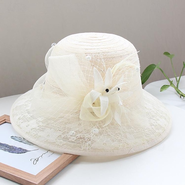  Fascynatorzy Czapki Organza Kapelusz bucket Kapelusz słomkowy Kapelusz Codzienny Święto Elegancja Retro Z Pióro Kokardy Winieta Nakrycia Głowy