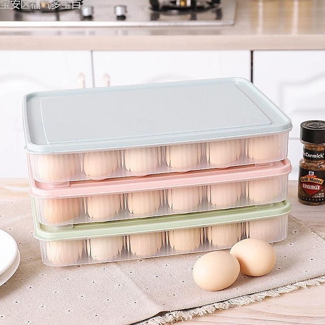  Caja de almacenamiento de huevos de 24 rejillas con tapa para refrigerador, organizador de cocina para frescura, bandeja para huevos a prueba de polvo