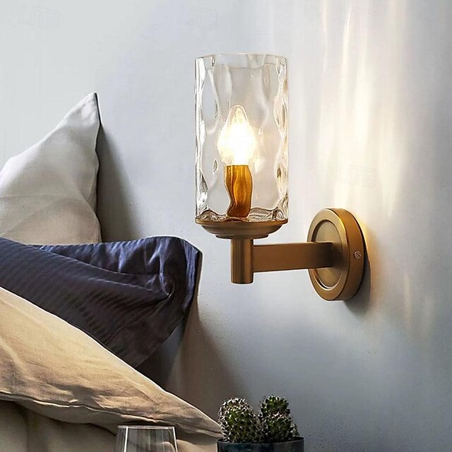  Lámpara de pared LED, lámpara de pared de agua de refracción de vidrio de metal mate de cobre creativo posmoderno para interiores lámpara de decoración de sala de estar lámpara de noche, blanco