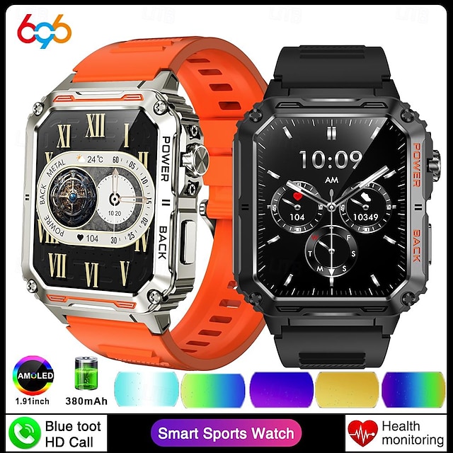  696 HD12 Smart Watch 1.91 inch Smart armbånd Smartwatch Bluetooth Skridtæller Samtalepåmindelse Pulsmåler Kompatibel med Android iOS Herre Handsfree opkald Beskedpåmindelse Altid på skærmen IP 67 38
