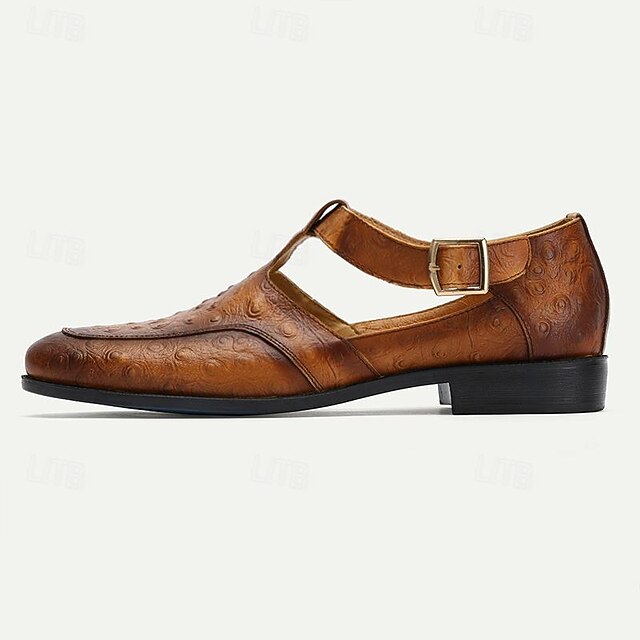 Men's Premium Cowhide T-Strap Dress Sandals – Vintage Leather Formal Shoes with Buckle Closure for Office and Wedding Wear 12