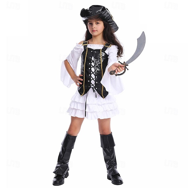 Pirates of the Caribbean Pirates of the Caribbean Cosplay kostyme Drakter Jente Film-Cosplay Cosplay Kostymefest Svart Halloween Karneval Maskerade Vest Kjole Hatt