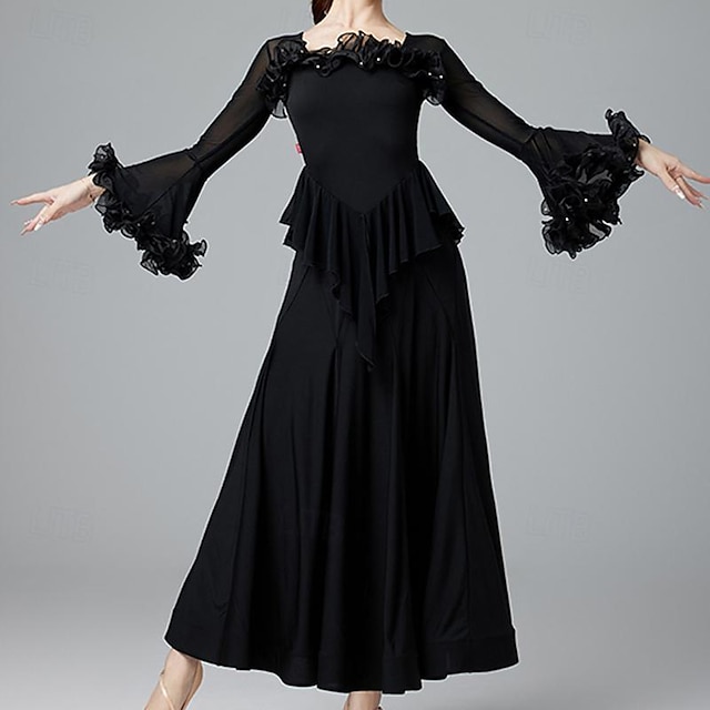  Λάτιν Χοροί Επίσημος Χορός Φόρεμα Κόψιμο Γυναικεία Επίδοση Καθημερινά Ρούχα Μακρυμάνικο Διαφανές βαμβάκι