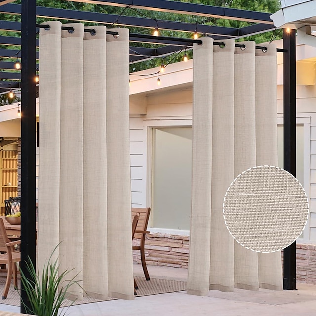  vedenpitävä ulkoverho patio liinavaatteille näyttävä ulkokäyttöön kestävä sisäulkoläpivientiverho lämpöeristetty auringonvalo estoverho huvimajaan/kuistille