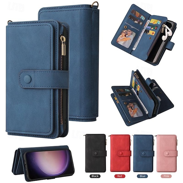  Phone Case For Samsung Galaxy S24 S23 S22 S21 S20 Ultra Plus FE A54 A34 A14 Wallet Case Zipper Full Body Protective with Wrist Strap Retro TPU PU Leather