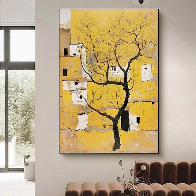  dipinto a mano betulla tela arte della parete albero giallo pittura paesaggio natura autunno opere d'arte astratta arte moderna per soggiorno camera da letto bagno ufficio decorazione della parete