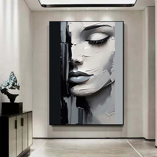 Canvas Art Painting Abstract Women Figure Hand painted Black and White ...