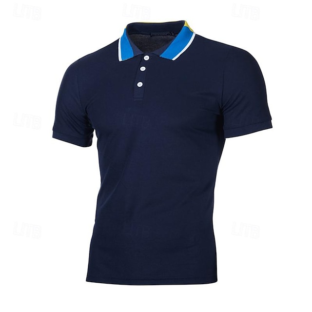  Men's Golf Shirt Golf Polo Work Casual Lapel Short Sleeve Basic Modern Color Block Patchwork Button Spring & Summer Regular Fit Black White Navy Blue Light Grey Golf Shirt