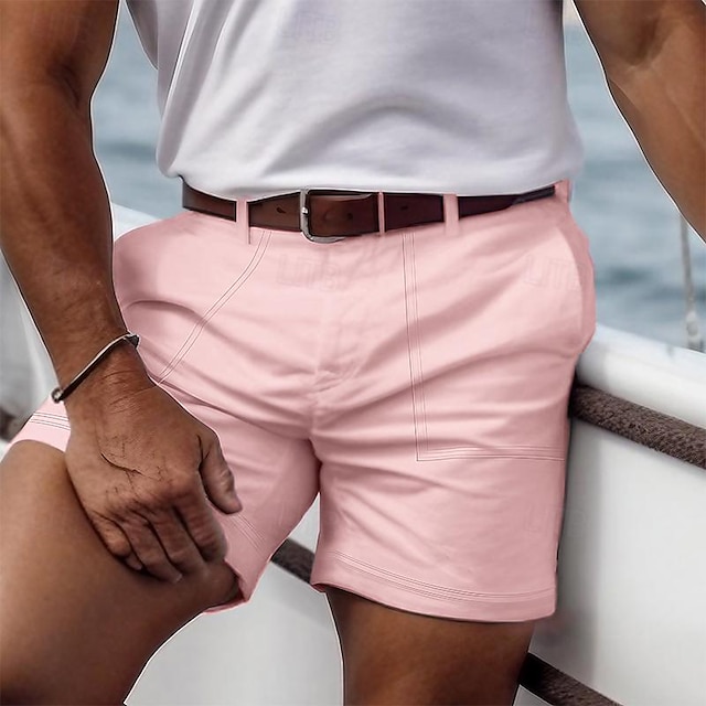  Men's Pink Shorts Shorts Summer Shorts Casual Shorts Button Pocket Plain Comfort Short Holiday Beach Weekend Fashion Casual Pink Blue Micro-elastic