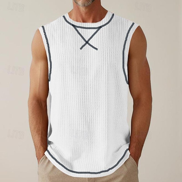  Men's Tank Top Waffle Shirt Vest Top Undershirt Sleeveless Shirt Plain Square Neck Outdoor Going out Sleeveless Clothing Apparel Fashion Designer Muscle