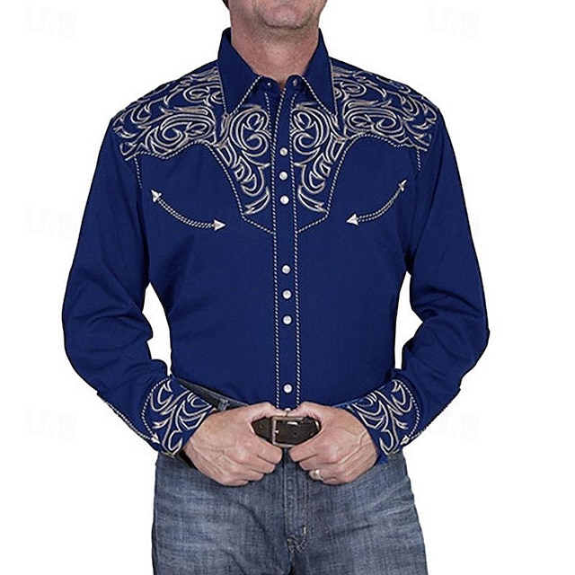  Clássico Retro Vintage século 18 Estado do Texas Blusa / Camisa Cowboy do Oeste Homens Baile de Máscaras Dia a Dia Camisa