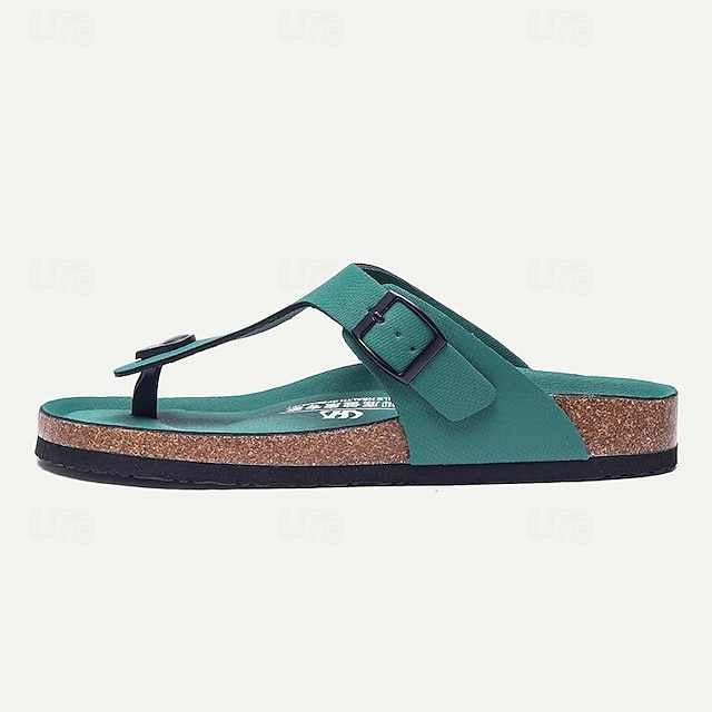  Men's Sandals Slippers & Flip-Flops Flat Sandals Microfiber Breathable Comfortable Slip Resistant Loafer Buckle White Red Green