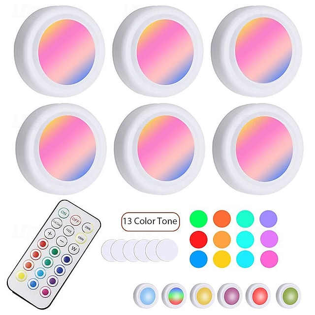  3pcs/6pcs LED Closet Ligths RGB Wireless Puck Lights with Remote Control Night Light 13 Colors Breathing Variable Light Festive Atmosphere Clapping Light for Bedroom Wardrobe Under Cabinet Light