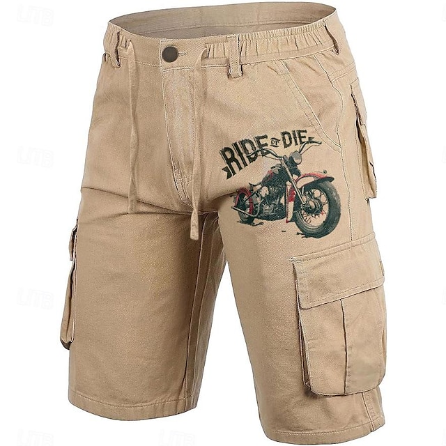  Men's Cargo Shorts Graphic Design Drawstring Multiple Pockets Breathable Knee Length Shorts Sports Outdoor Clothing