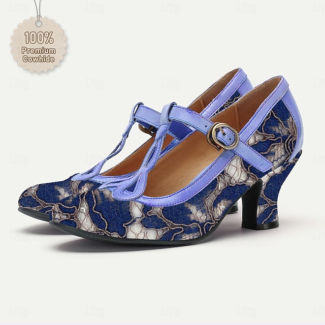  Női Magassarkúak Esküvői cipők Vintage cipők Csipke Vaskosabb sarok Kubai sarok Fantasy sarok Kerek orrú Elegáns Szüret Csipke Bőr T-pánt Kék