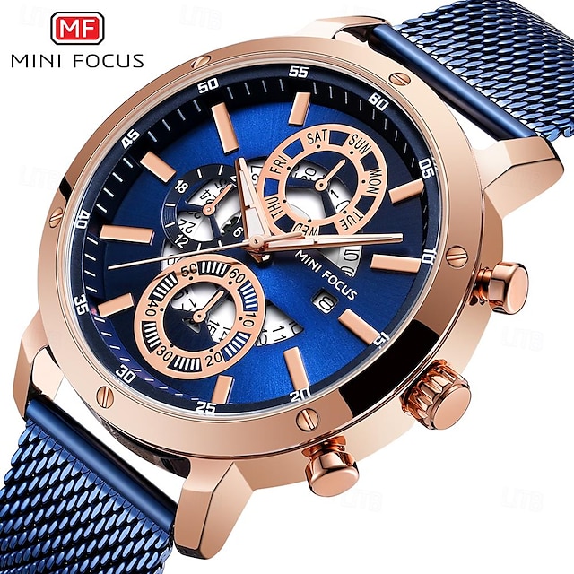 MINI FOCUS Men Quartz Watch Outdoor Fashion Casual Wristwatch Luminous Calendar Waterproof Decoration Steel Watch