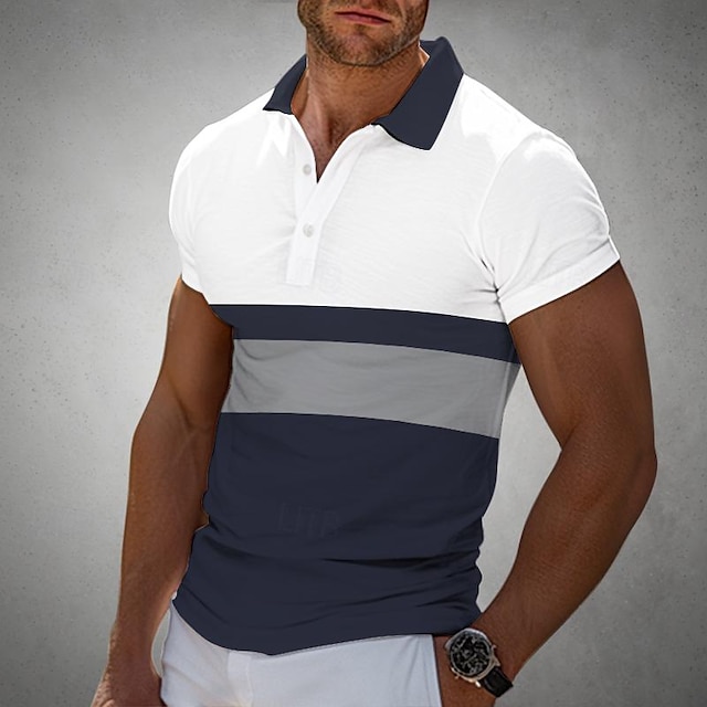  Men's Golf Shirt Golf Polo Work Casual Lapel Short Sleeve Basic Modern Color Block Button Spring & Summer Regular Fit Black Red Navy Blue Dark Green Golf Shirt