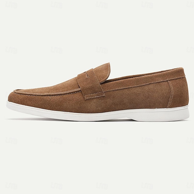  Men's Loafers Classic Suede Leather White Sole