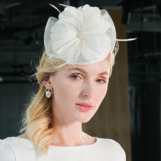  Headbands Fascinators Hats Tulle Sinamay Bowler / Cloche Hat Pillbox Hat Top Hat Wedding Tea Party Elegant Wedding With Feather Floral Headpiece Headwear