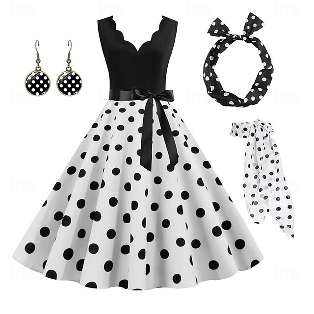 Polka Dots Retro Vintage 1950s A-Line Dress Swing Dress Flare Dress ...