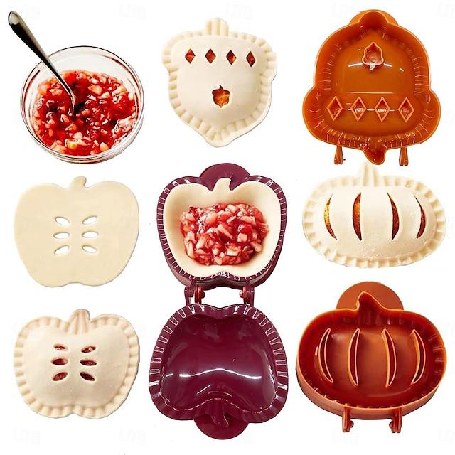  3 Stück Teigpressen-Kuchenformen, Party-Potluck-Handkuchenformen, Herbstapfel-Kürbis- und Eichelformen Mini-Taschenkuchenform
