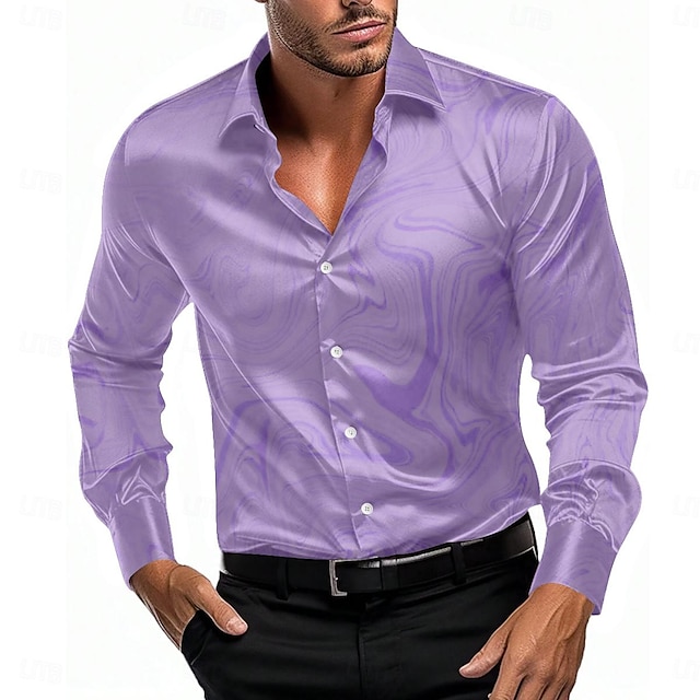  Мужские деловые повседневные рубашки из атласа из искусственного шелка, формальные летние, весенне-осенние, отложные с длинными рукавами, фиолетовые s, m, l