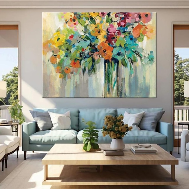  Ręcznie robiony obraz olejny na płótnie dekoracja ścienna nowoczesne abstrakcyjne kwiaty rośliny do salonu wystrój domu zwinięty obraz bezramowy, nierozciągnięty