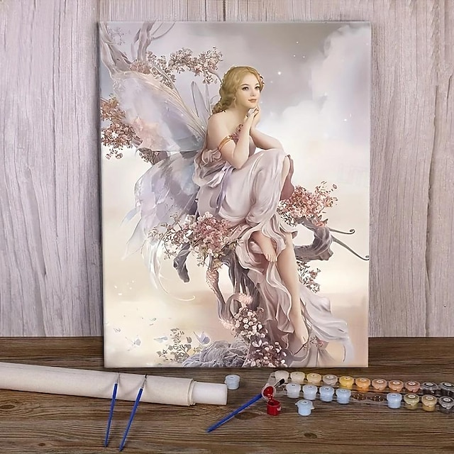  unik gåva för vuxna gör-det-själv målningskit i akryl med elf girl design måla efter siffror på duk 16 * 20 tum