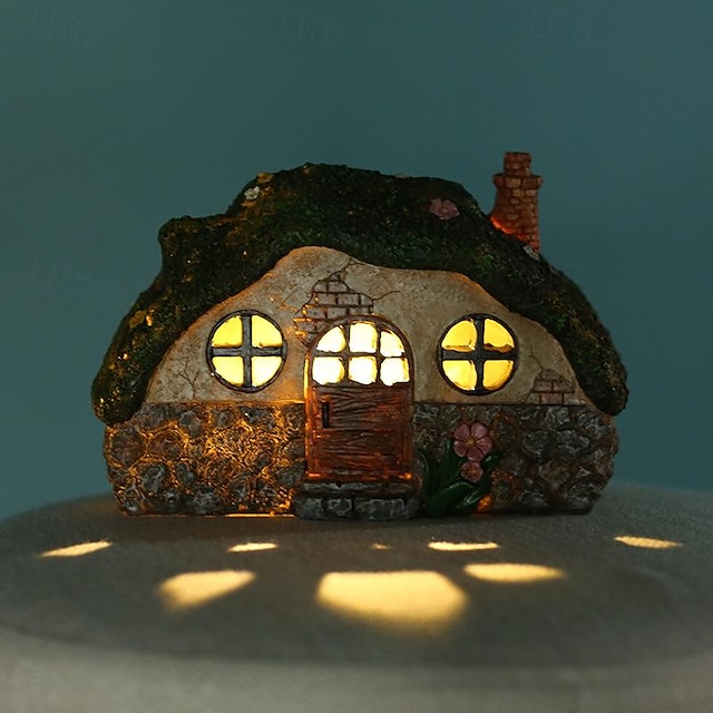  ソーラーガーデン像ライト、妖精の庭小屋、庭、芝生、庭の芸術装飾、新築祝いのギフト用の樹脂製装飾ライト