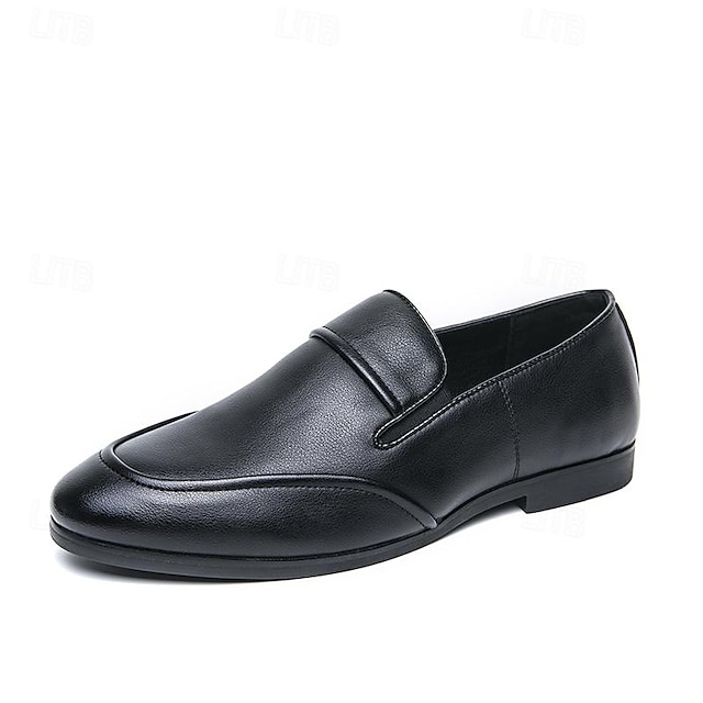  Hombre Zapatos de taco bajo y Slip-On Zapatos De Vestir Negocios caballero británico Oficina y carrera PU Transpirable Cómodo Mocasín Negro Verano