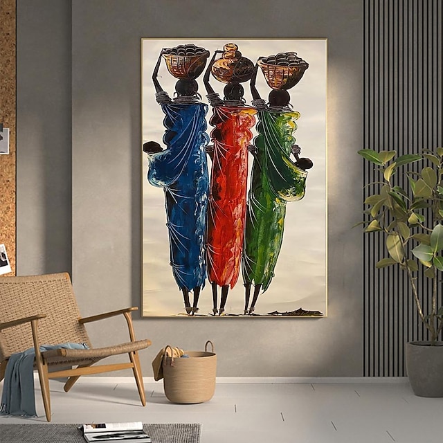  handgemaakte olieverf canvas kunst aan de muur decoratie figuur abstracte afrikaanse vrouw voor huisdecoratie gerold frameloos ongerekt schilderij