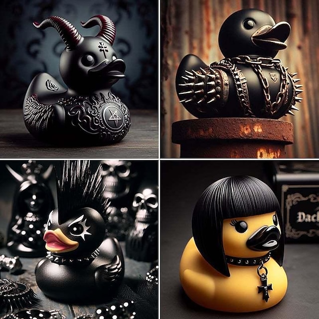  Duckieville Duck Resin Collection Satanic, Punk, Gothic, and Rock'n'Roll Ducks - Perfect Additions for Mrs. Valentina's Eccentric and Dark-themed Display