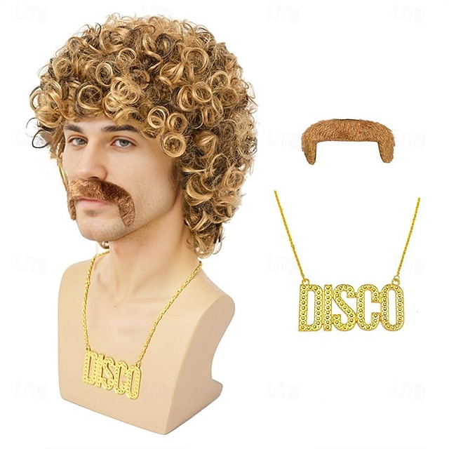  Disco Wig 70s Costumes Wig Afro Wig Men Short Curly Natural Fluffy Synthetic hair Wig for Carnival Disco Party Halloween Wigs