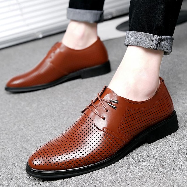  Hombre Oxfords Zapatos De Vestir Zapatos de Paseo Negocios caballero británico Oficina y carrera PU Transpirable Cordones Negro Marrón Primavera