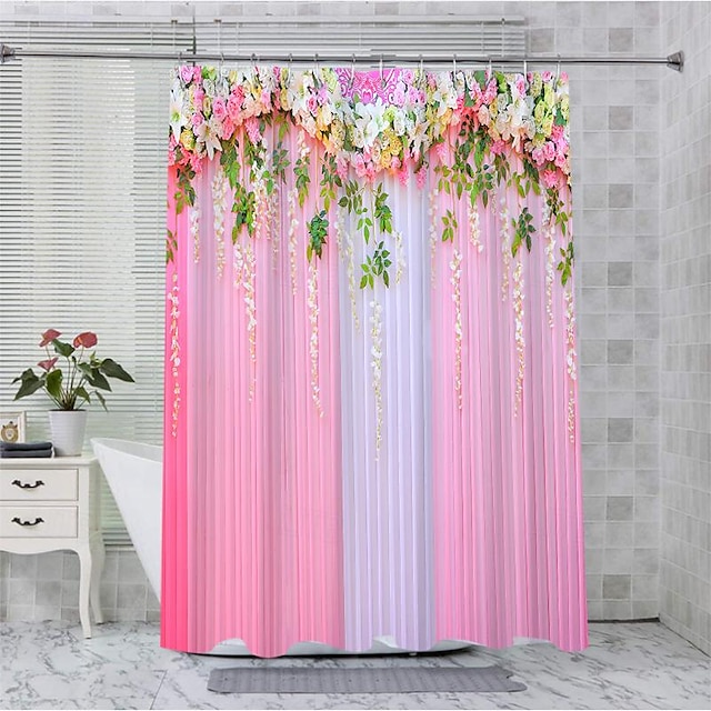  flori frumoase perdea de duș cu cârlige pentru baie pentru scena nunții ușă hambar set decor baie poliester impermeabil 12 cârlige din plastic