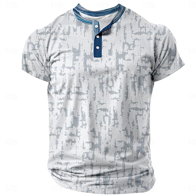  Men's Color Block Henley Shirt Short Sleeve 3D Print Fashion Designer Comfortable Daily Summer Black White Blue Khaki Henley Henley T-Shirt
