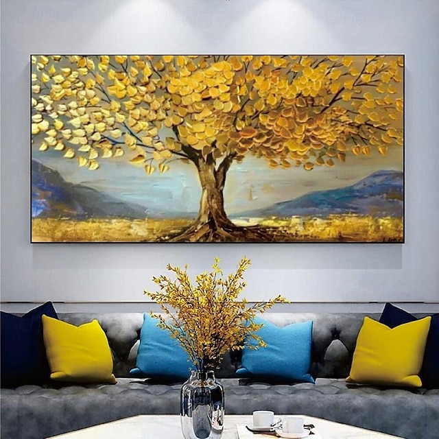  3d zlatý strom olejomalba ručně malované plátno květina umění malba ručně malované abstraktní krajina textura strom olejomalba zlatý strom výsadba nástěnná malba noční malba ložnice umění jarní