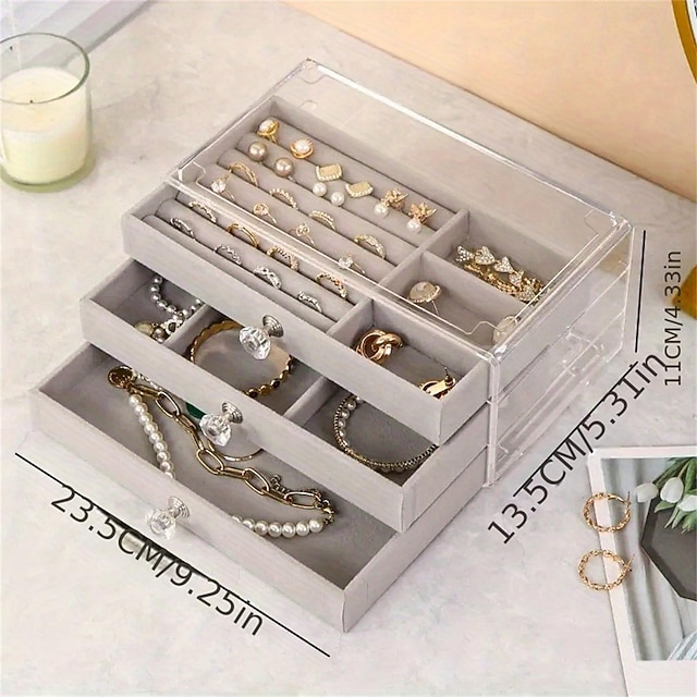  Three-Layer Transparent Acrylic Jewelry Storage Box: Multi-functional Display Cabinet for Rings, Necklaces, Bracelets, Ideal for Desktop Jewelry Storage and Display