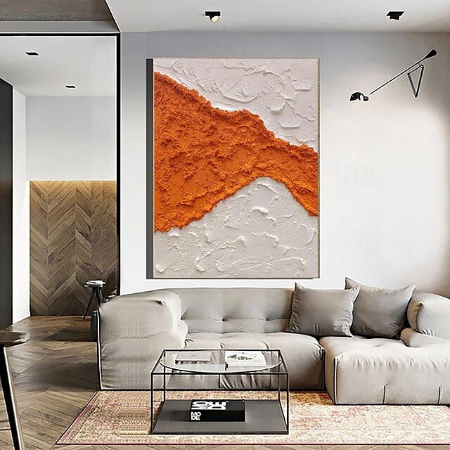  pomarańczowy teksturowany obraz olejny biały abstrakcyjny obraz na płótnie pomarańczowy gruby sztuka biały minimalistyczny, ręcznie robiony duży abstrakcyjny obraz na płótnie do dekoracji z ramą