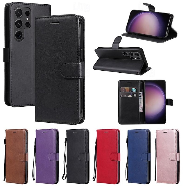  Phone Case For Samsung Galaxy S24 S23 S22 S21 S20 Ultra Plus FE A54 A34 A14 Wallet Case Magnetic Full Body Protective with Wrist Strap Retro TPU PU Leather