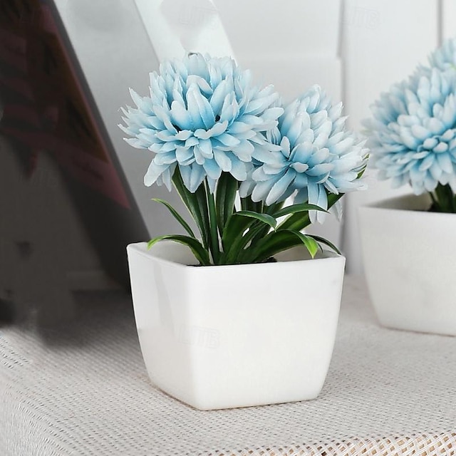  planta artificiala de ciulin glob artificial albastru in decor simulat in ghiveci mici - aranjament floral artificial real